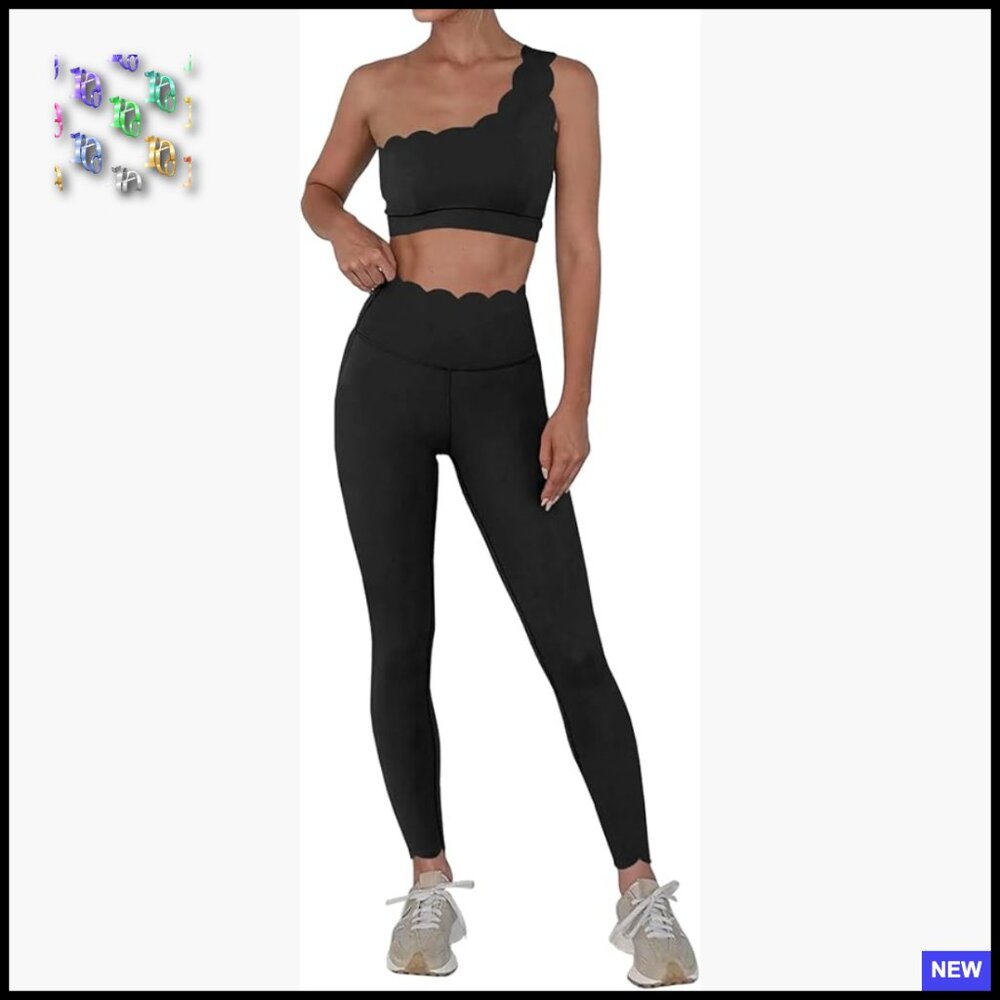 One Shoulder Sports Bra High Waisted Leggings Workout Set Stretchy Gym Tracksuit